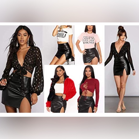 Cantonwalker Women's High Waist High Slit Tassel Bodycon Black Leather Mini - Picture 4 of 7